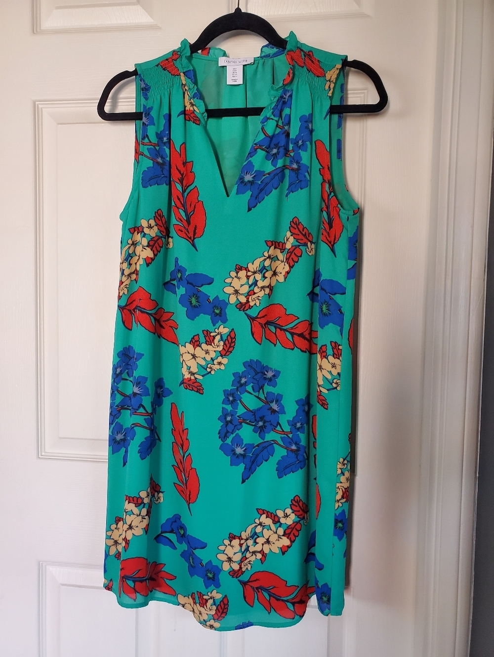 Tabitha Webb Shift Dress Teal Floral Sleeveless Boho Summer Flowy Relaxed Size 8